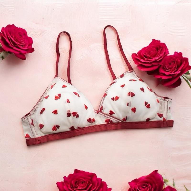 New Girl Triangle Cup Lace Bralette – No Steel Ring, Removable Push-Up, Autumn/Winter Comfort