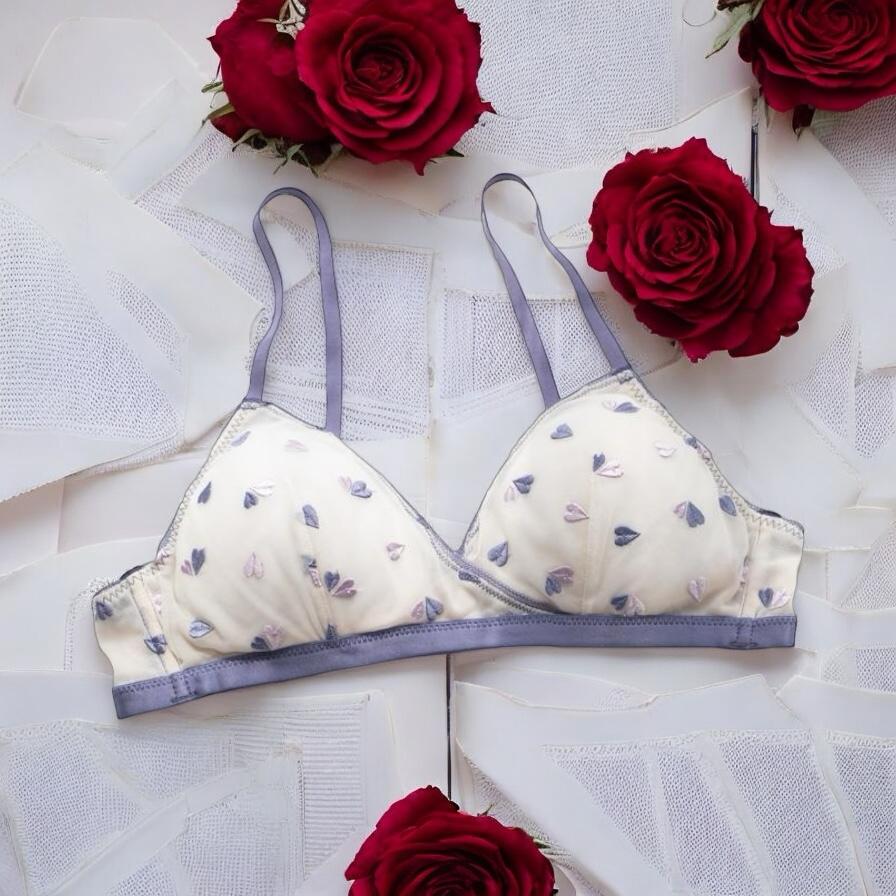 New Girl Triangle Cup Lace Bralette – No Steel Ring, Removable Push-Up, Autumn/Winter Comfort