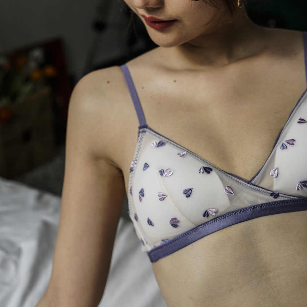 New Girl Triangle Cup Lace Bralette – No Steel Ring, Removable Push-Up, Autumn/Winter Comfort