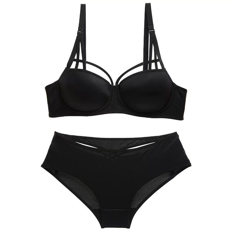 American Style Breast Gather Bra Set – Sexy Steel Ring Thin Cup Underwear for Women