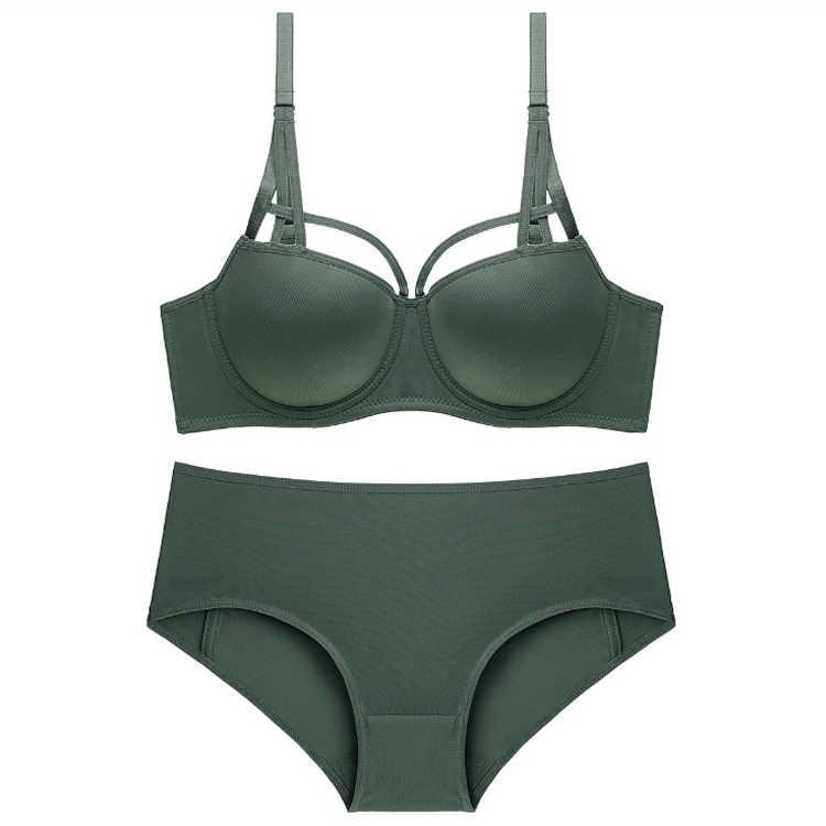 American Style Breast Gather Bra Set – Sexy Steel Ring Thin Cup Underwear for Women