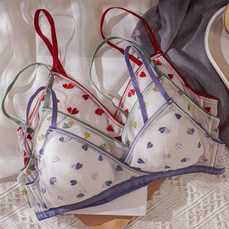 New Girl Triangle Cup Lace Bralette – No Steel Ring, Removable Push-Up, Autumn/Winter Comfort